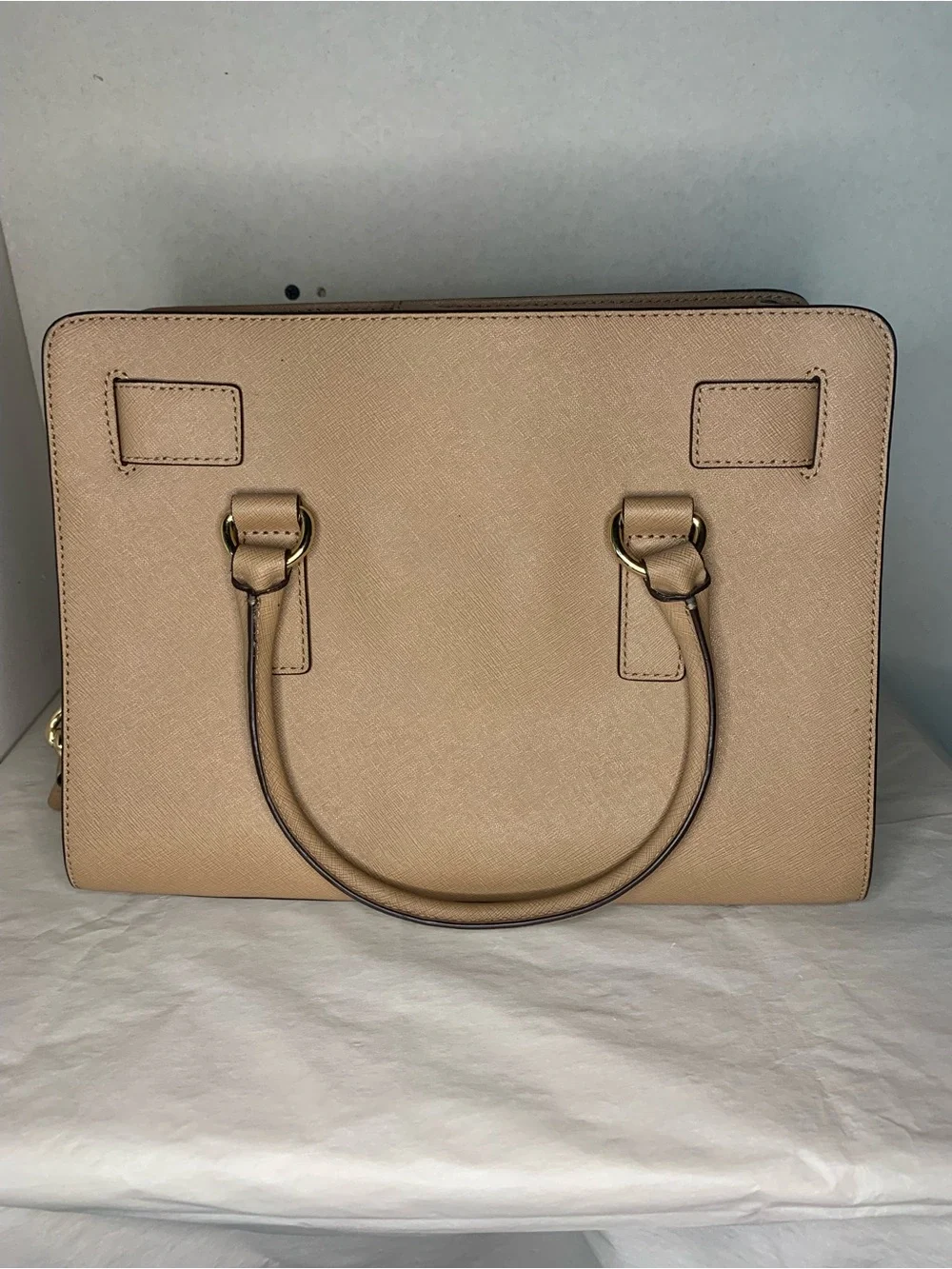Michael Kors Hamilton Beige Saffiano Leather Satchel with Gold Hardware